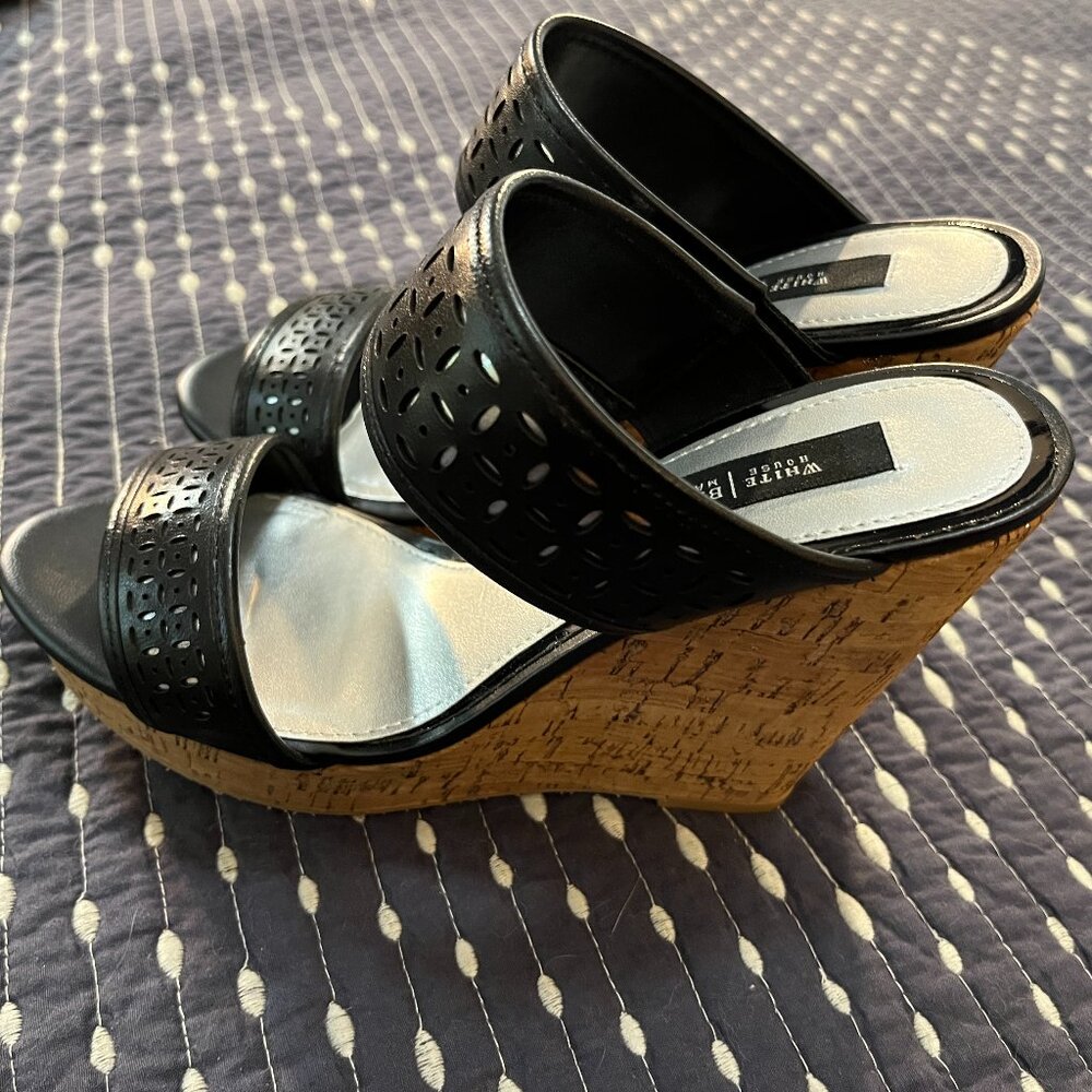 WHBM black wedge sandals with silver accents
